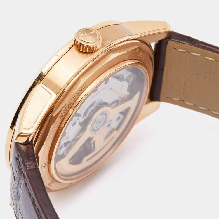 Pre Owned Jaeger-LeCoultre Silver 18K Rose Gold Alligator Leather Geophysic 501.2.TO.S Men's Wristwatch 39.60 mm