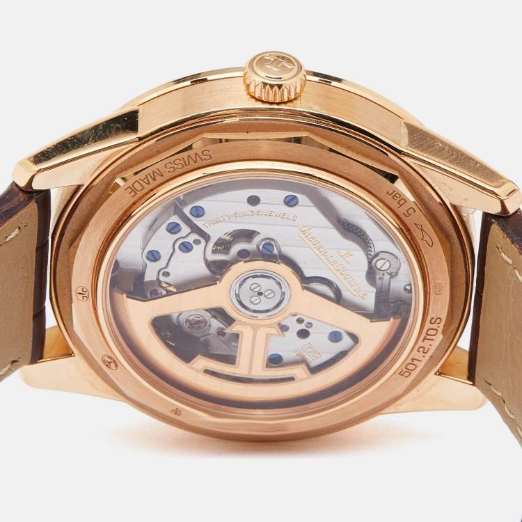 Pre Owned Jaeger-LeCoultre Silver 18K Rose Gold Alligator Leather Geophysic 501.2.TO.S Men's Wristwatch 39.60 mm