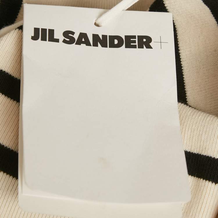 Pre Owned Jil Sander Beige/Black Striped Rib Knit Crew Neck T-Shirt M
