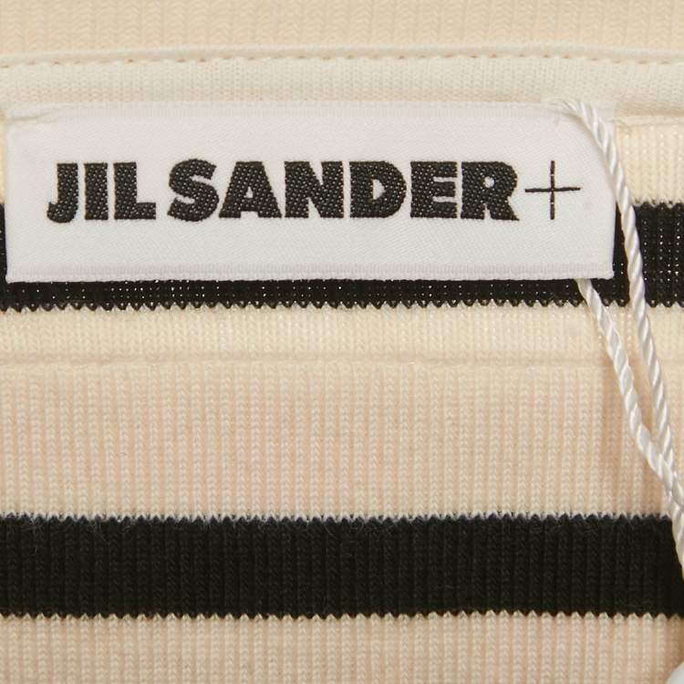 Pre Owned Jil Sander Beige/Black Striped Rib Knit Crew Neck T-Shirt M
