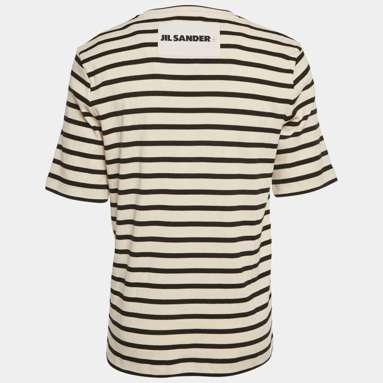 Pre Owned Jil Sander Beige/Black Striped Rib Knit Crew Neck T-Shirt M