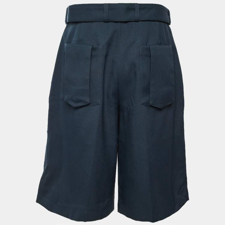 مملوكة مسبقًا Jil Sander Teal Green Gabardine Belted Shorts M