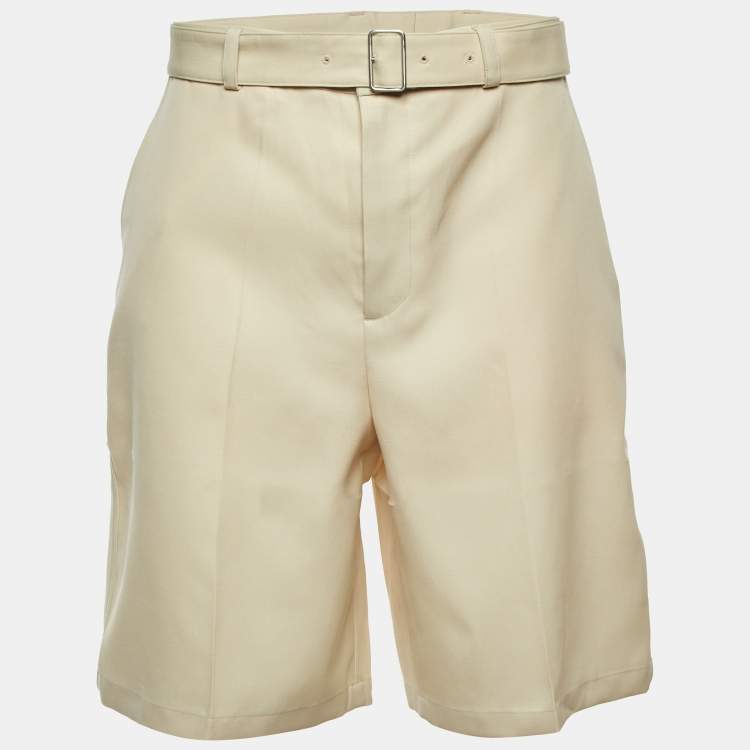Pre Owned Jil Sander Light Beige Wool Gabardine Belted Shorts M