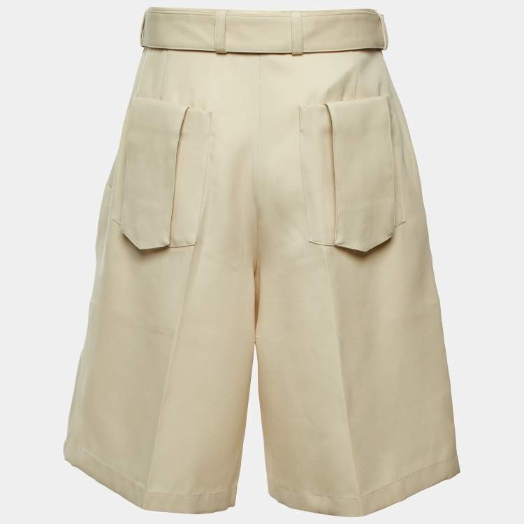 Pre Owned Jil Sander Light Beige Wool Gabardine Belted Shorts M