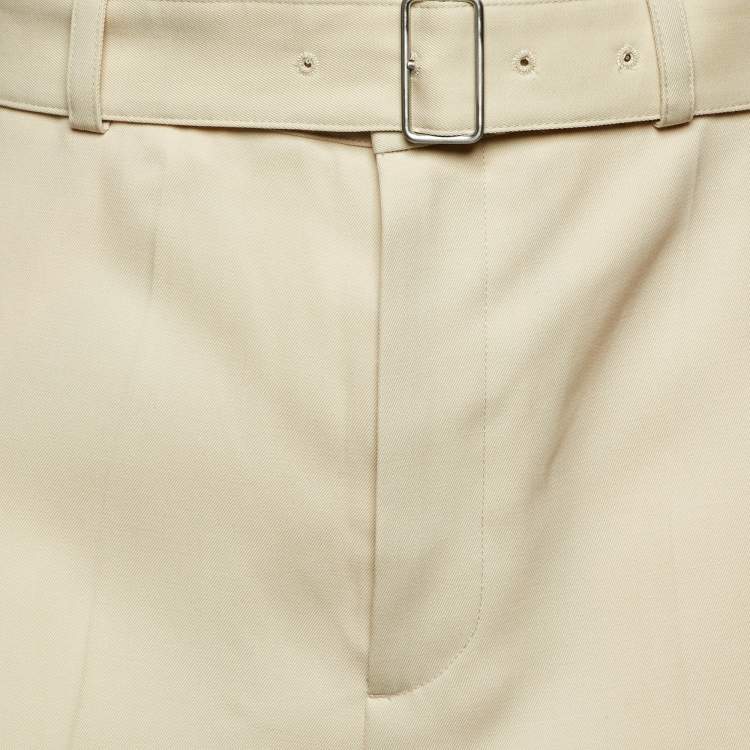 Pre Owned Jil Sander Light Beige Wool Gabardine Belted Shorts M