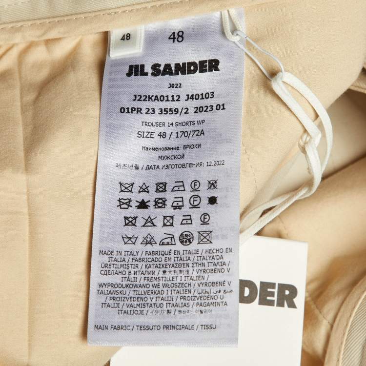Pre Owned Jil Sander Light Beige Wool Gabardine Belted Shorts M