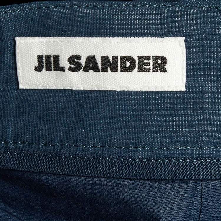 Pre Owned Jil Sander Marine Blue Coated Linen Wide Leg Belted Shorts M