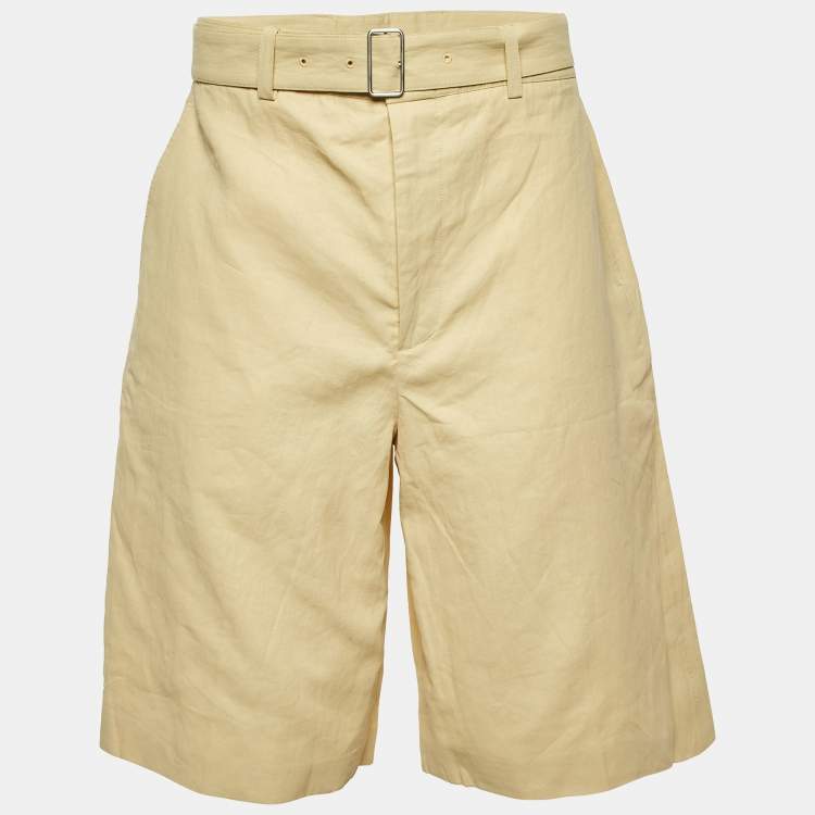 مملوكة مسبقًا Jil Sander Light Yellow Coated Linen Wide Leg Belted Shorts M