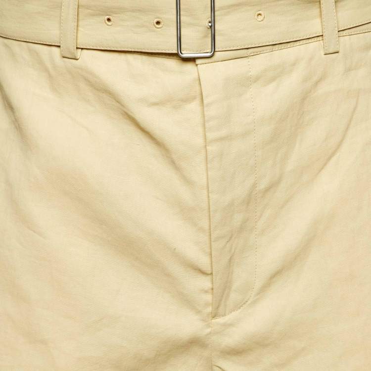 مملوكة مسبقًا Jil Sander Light Yellow Coated Linen Wide Leg Belted Shorts M