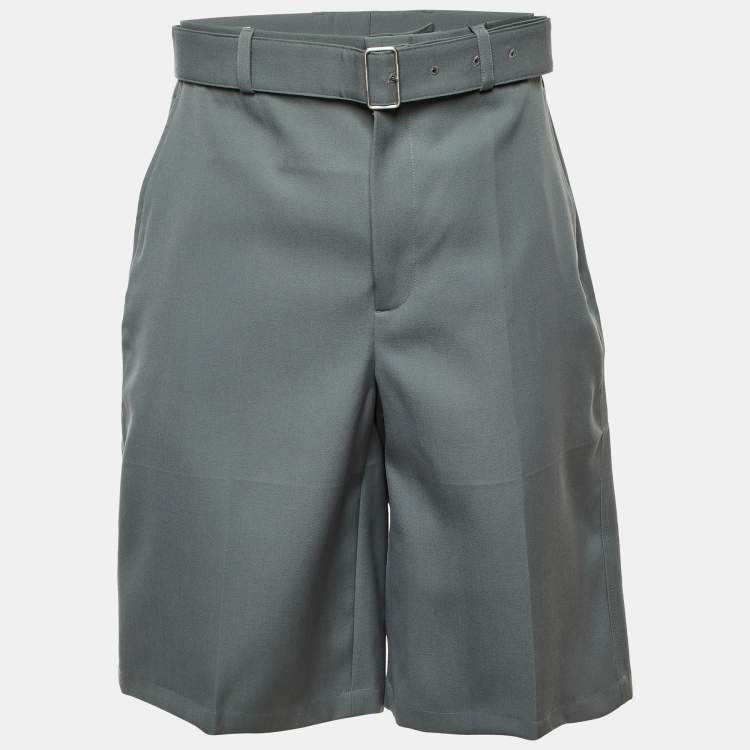 مملوكة مسبقًا Jil Sander Celadon Green Wool Wide Leg Belted Shorts M