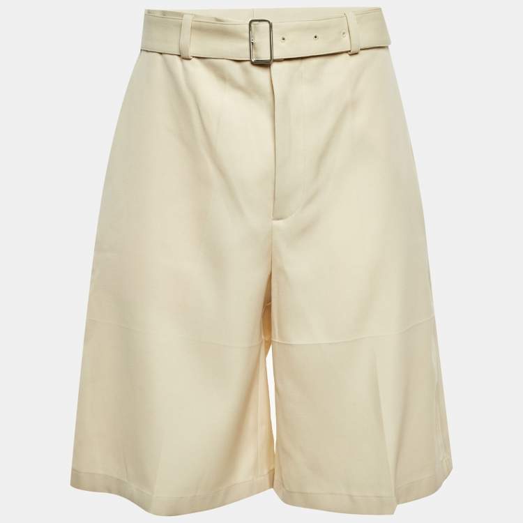 Pre Owned Jil Sander Cream Wool Belted Shorts M/Waist 34"