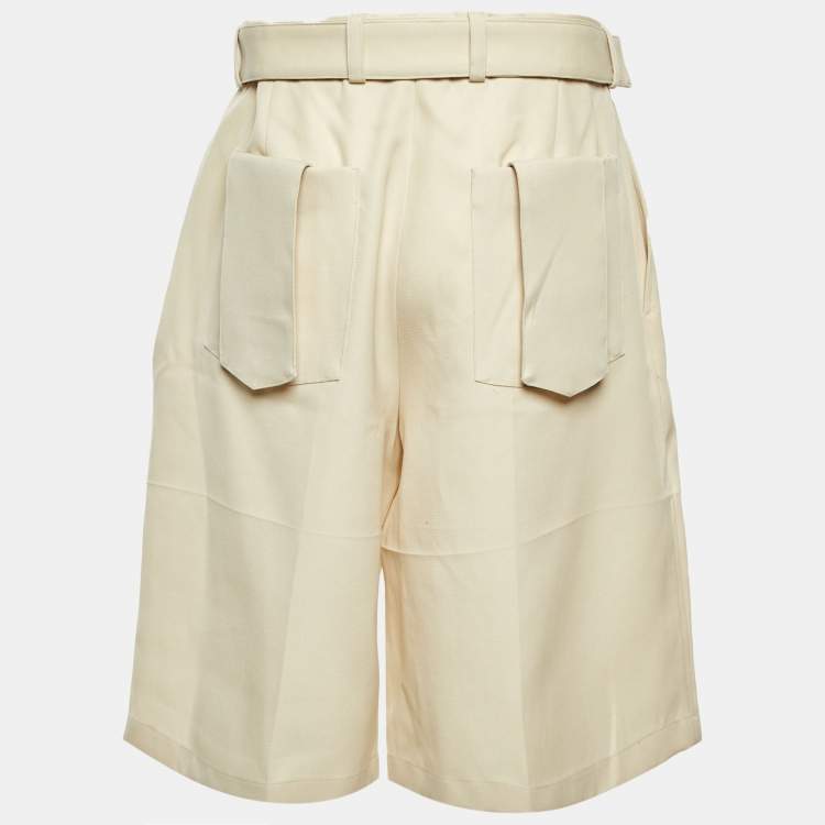 Pre Owned Jil Sander Cream Wool Belted Shorts M/Waist 34"