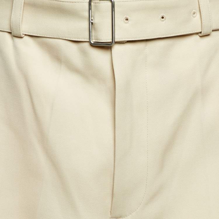 Pre Owned Jil Sander Cream Wool Belted Shorts M/Waist 34"