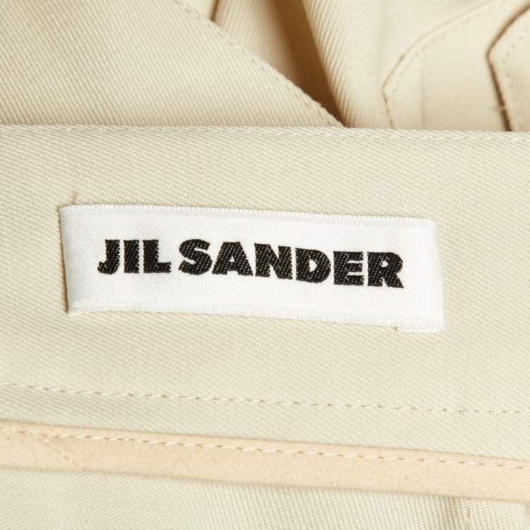 Pre Owned Jil Sander Cream Wool Belted Shorts M/Waist 34"