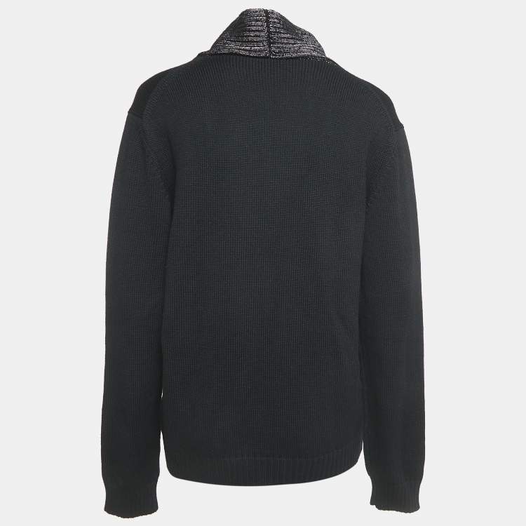 Pre Owned Jil Sander Black Rib Knit V-Neck Sweater XXL