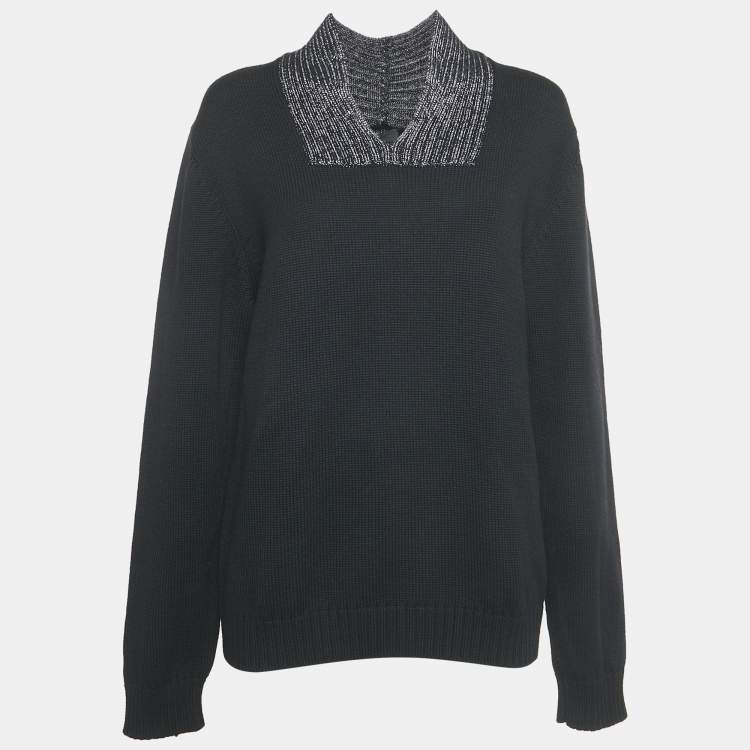 Pre Owned Jil Sander Black Rib Knit V-Neck Sweater XXL