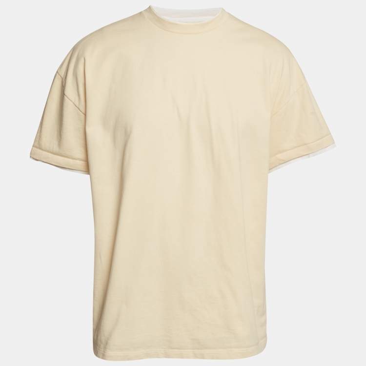 Pre Owned Jil Sander Yellow Printed Jersey Layered T-Shirt M