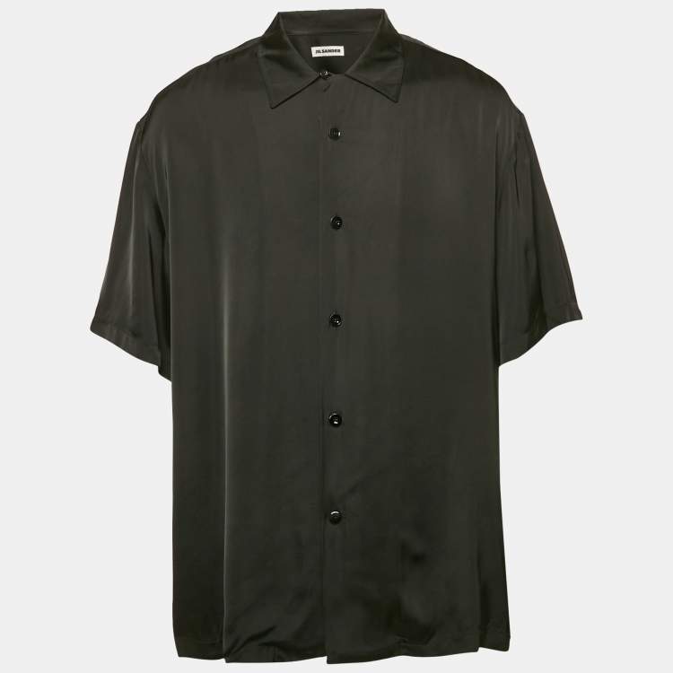 Pre Owned Jil Sander Black Satin Button Front Half Sleeve Shirt XL