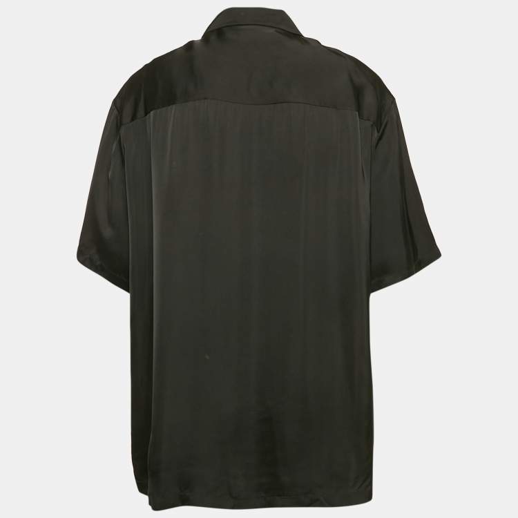 Pre Owned Jil Sander Black Satin Button Front Half Sleeve Shirt XL