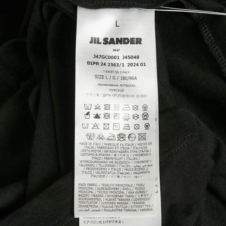 Pre Owned Jil Sander Black Cotton Logo Pack Crewneck T-Shirt L