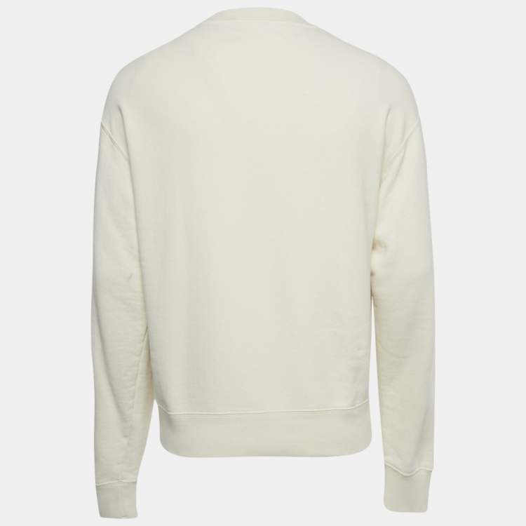 Pre Owned Jil Sander Beige Logo Print Cotton Crewneck Sweatshirt M