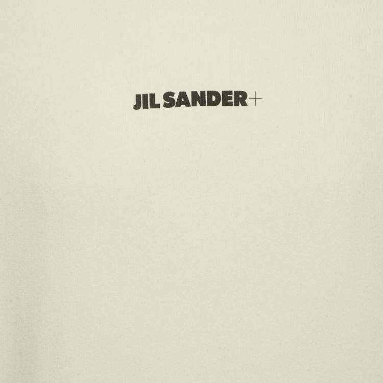 Pre Owned Jil Sander Beige Logo Print Cotton Crewneck Sweatshirt M