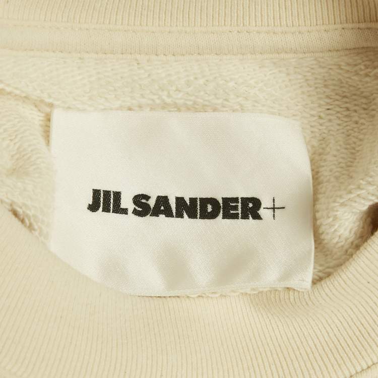 Pre Owned Jil Sander Beige Logo Print Cotton Crewneck Sweatshirt M