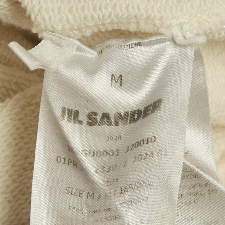 Pre Owned Jil Sander Beige Logo Print Cotton Crewneck Sweatshirt M