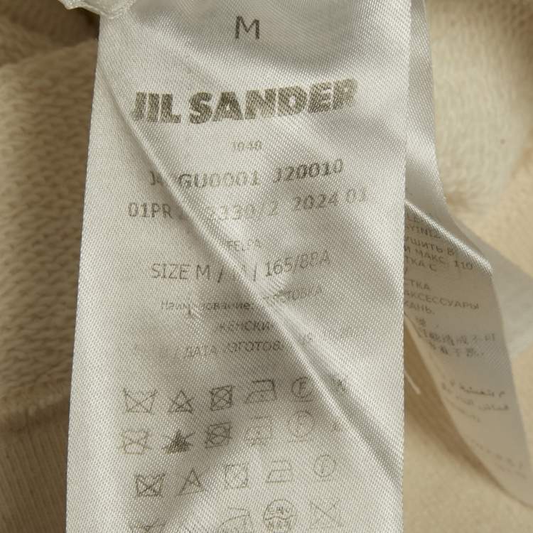 Pre Owned Jil Sander Beige Logo Print Cotton Crewneck Sweatshirt M