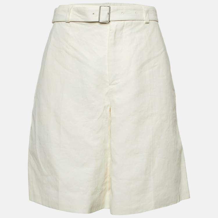 Pre Owned Jil Sander Ivory Linen Wide Leg Shorts M