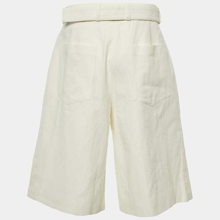 Pre Owned Jil Sander Ivory Linen Wide Leg Shorts M