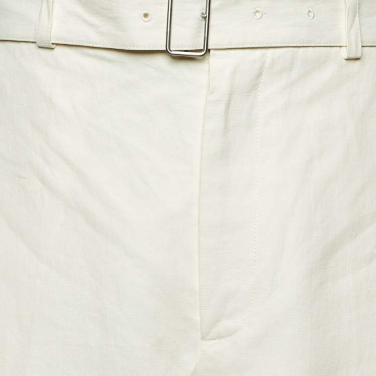 Pre Owned Jil Sander Ivory Linen Wide Leg Shorts M