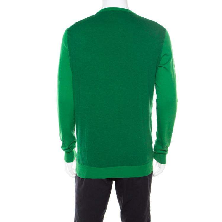 Pre Owned Jil Sander Parrot Green Rib Knit Long Sleeve Crew Neck Pullover L