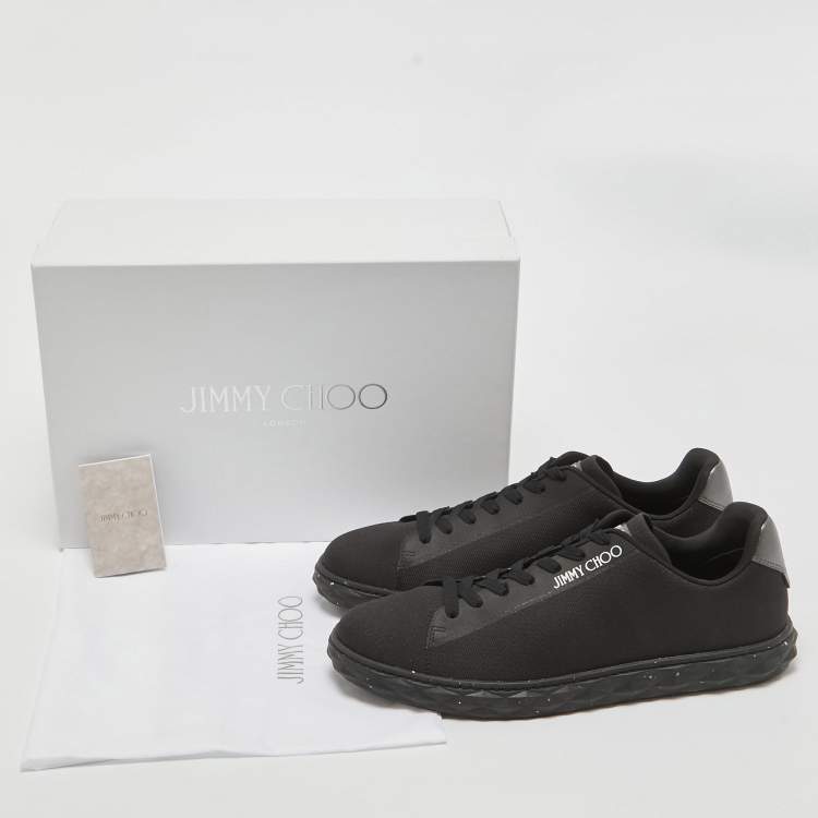 Pre Owned Jimmy Choo Black/Grey Fabric and Leather Lace Up Sneakers Size 44.5