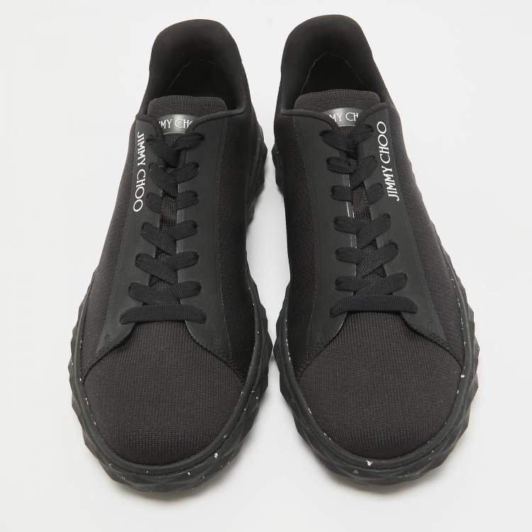 Pre Owned Jimmy Choo Black/Grey Fabric and Leather Lace Up Sneakers Size 44.5