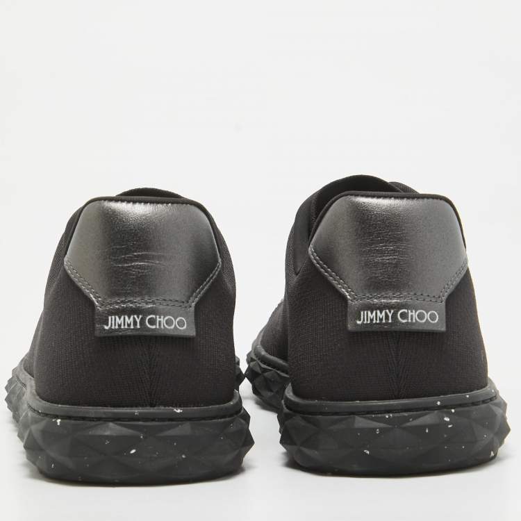 Pre Owned Jimmy Choo Black/Grey Fabric and Leather Lace Up Sneakers Size 44.5