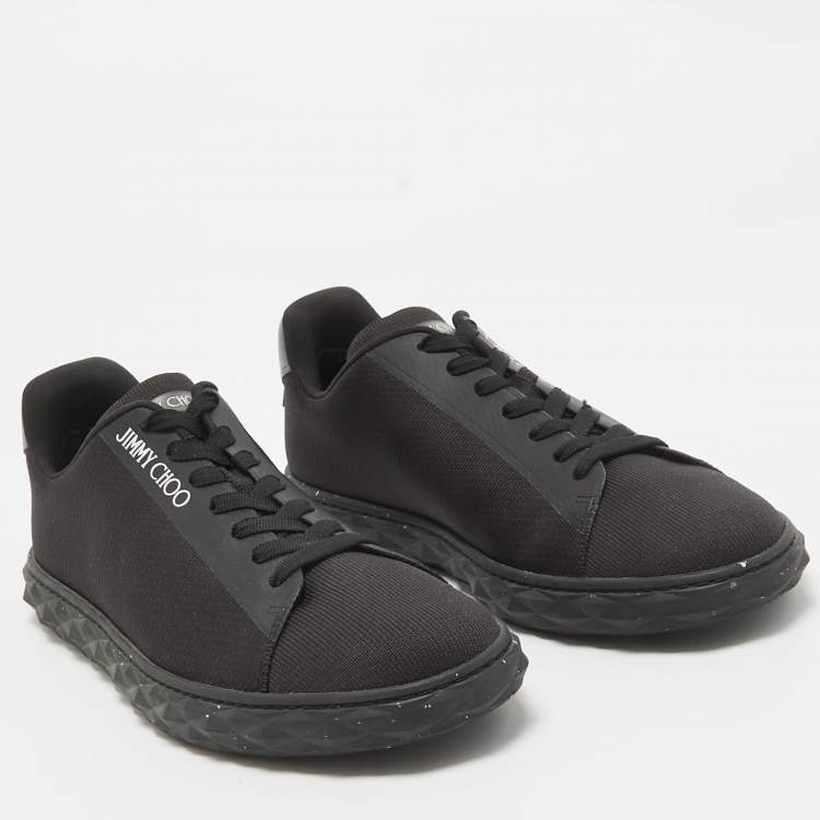 Pre Owned Jimmy Choo Black/Grey Fabric and Leather Lace Up Sneakers Size 44.5