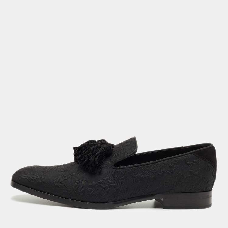 Pre Owned Jimmy Choo Black Fabric Foxley Tassel Loafers Size 46