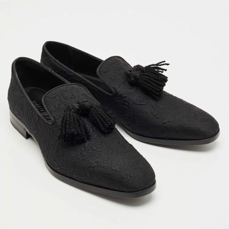 Pre Owned Jimmy Choo Black Fabric Foxley Tassel Loafers Size 46