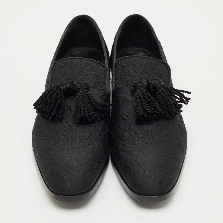 Pre Owned Jimmy Choo Black Fabric Foxley Tassel Loafers Size 46