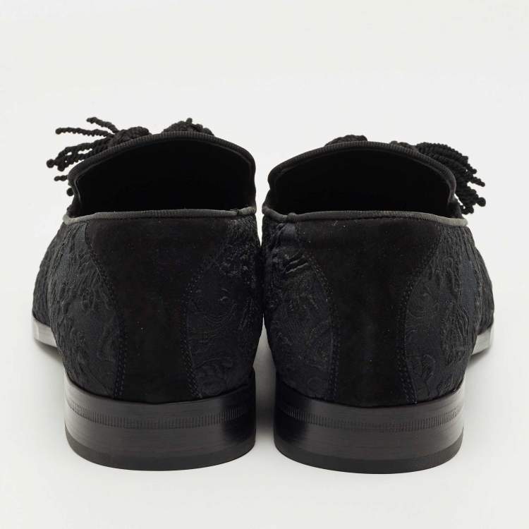 Pre Owned Jimmy Choo Black Fabric Foxley Tassel Loafers Size 46