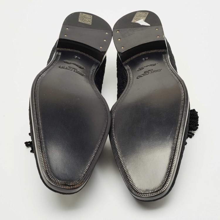 Pre Owned Jimmy Choo Black Fabric Foxley Tassel Loafers Size 46