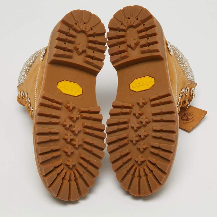 Pre Owned Jimmy Choo Size 40.5 Tan Nubuck Leather Crystal Embellish Ankle Length Boots