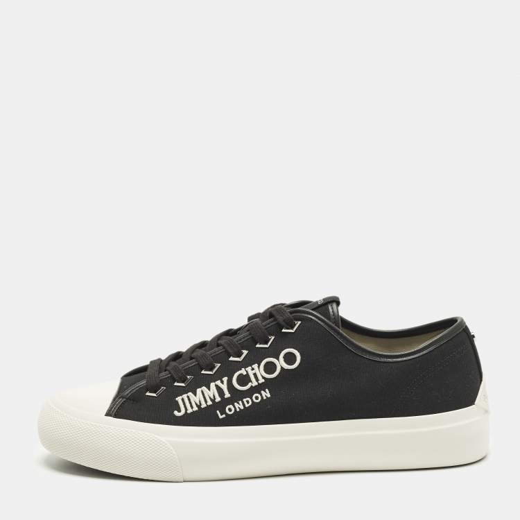 Pre Owned Jimmy Choo Palma m Size 45 Black Canvas and Leather Low Top Sneakers