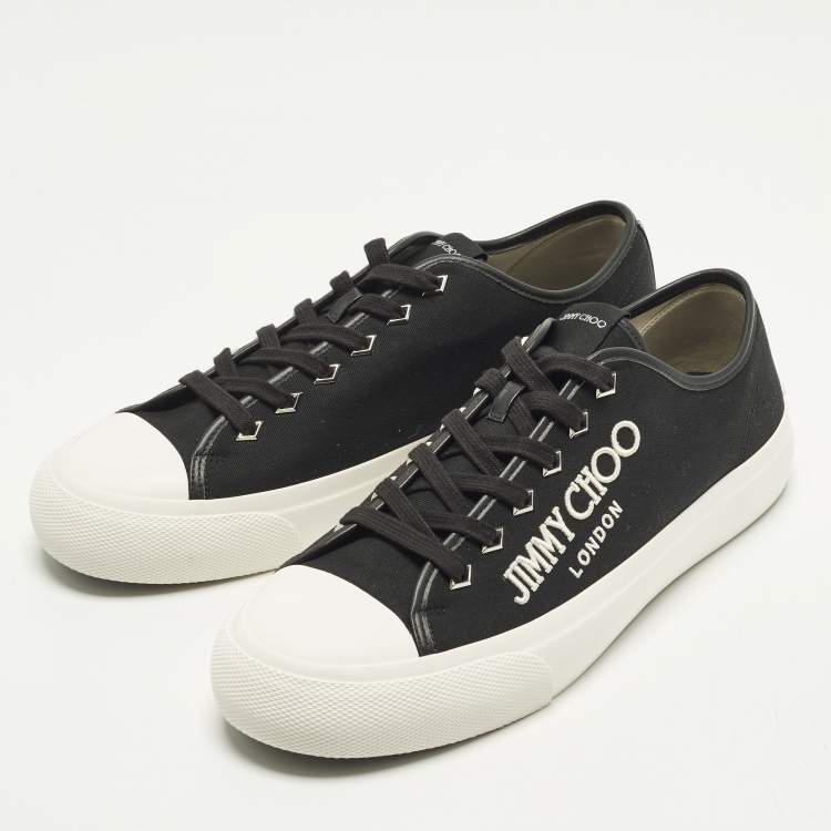 Pre Owned Jimmy Choo Palma m Size 45 Black Canvas and Leather Low Top Sneakers