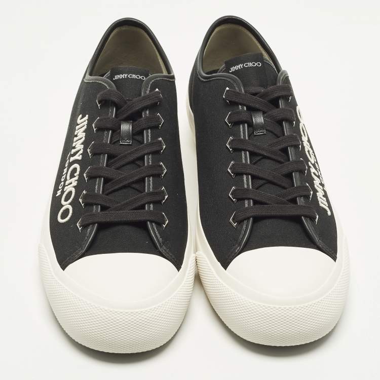 Pre Owned Jimmy Choo Palma m Size 45 Black Canvas and Leather Low Top Sneakers