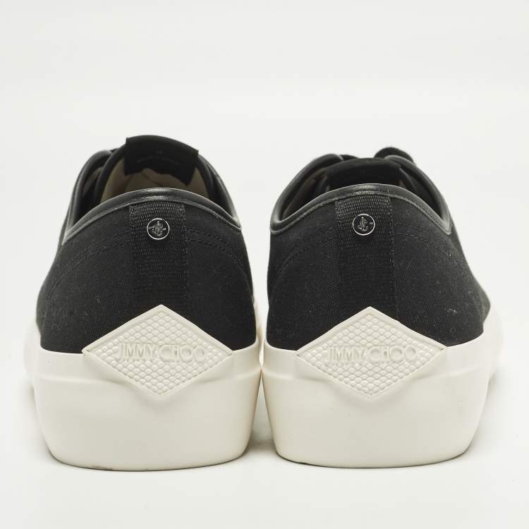 Pre Owned Jimmy Choo Palma m Size 45 Black Canvas and Leather Low Top Sneakers