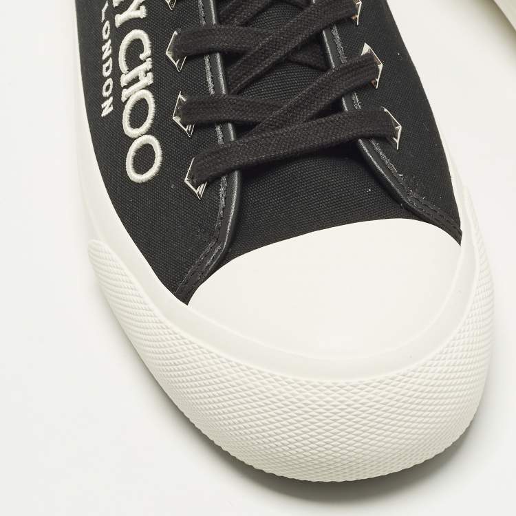 Pre Owned Jimmy Choo Palma m Size 45 Black Canvas and Leather Low Top Sneakers