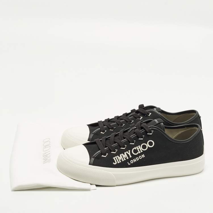 Pre Owned Jimmy Choo Palma m Size 45 Black Canvas and Leather Low Top Sneakers