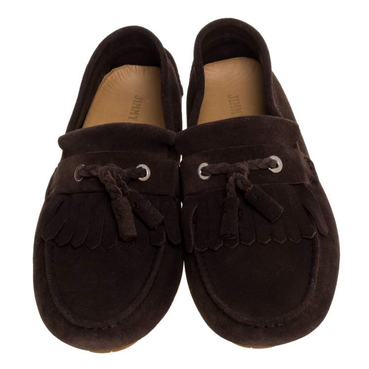 Pre Owned Jimmy Choo Brown Suede Eaton Tassel Fringe Loafers Size 43.5